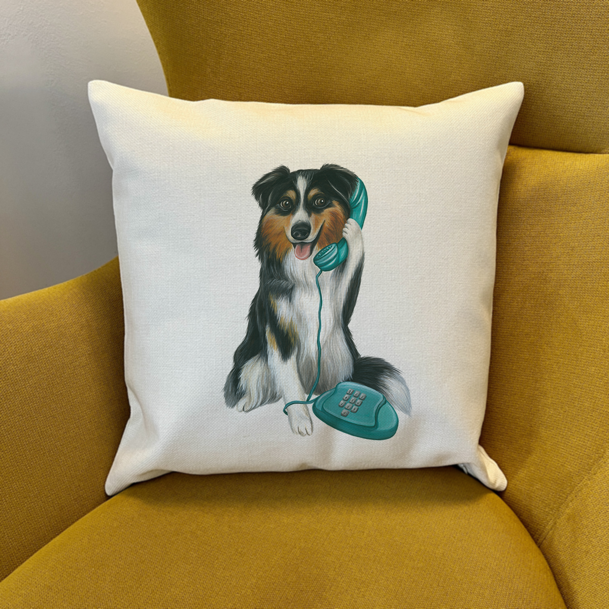 PIllow cover - Australian Shepherd on the phone