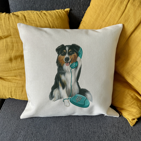 Housse de Coussin - Berger Australien au téléphone