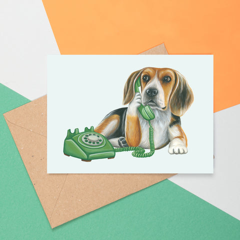 Beagle au téléphone - Carte de souhait