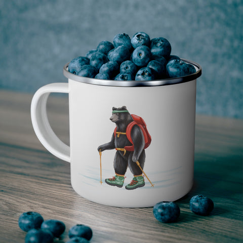 Bear hiking enamel mug with stainless steel rim