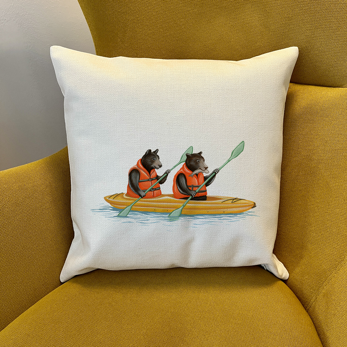 PIllow cover - Bears kayaking