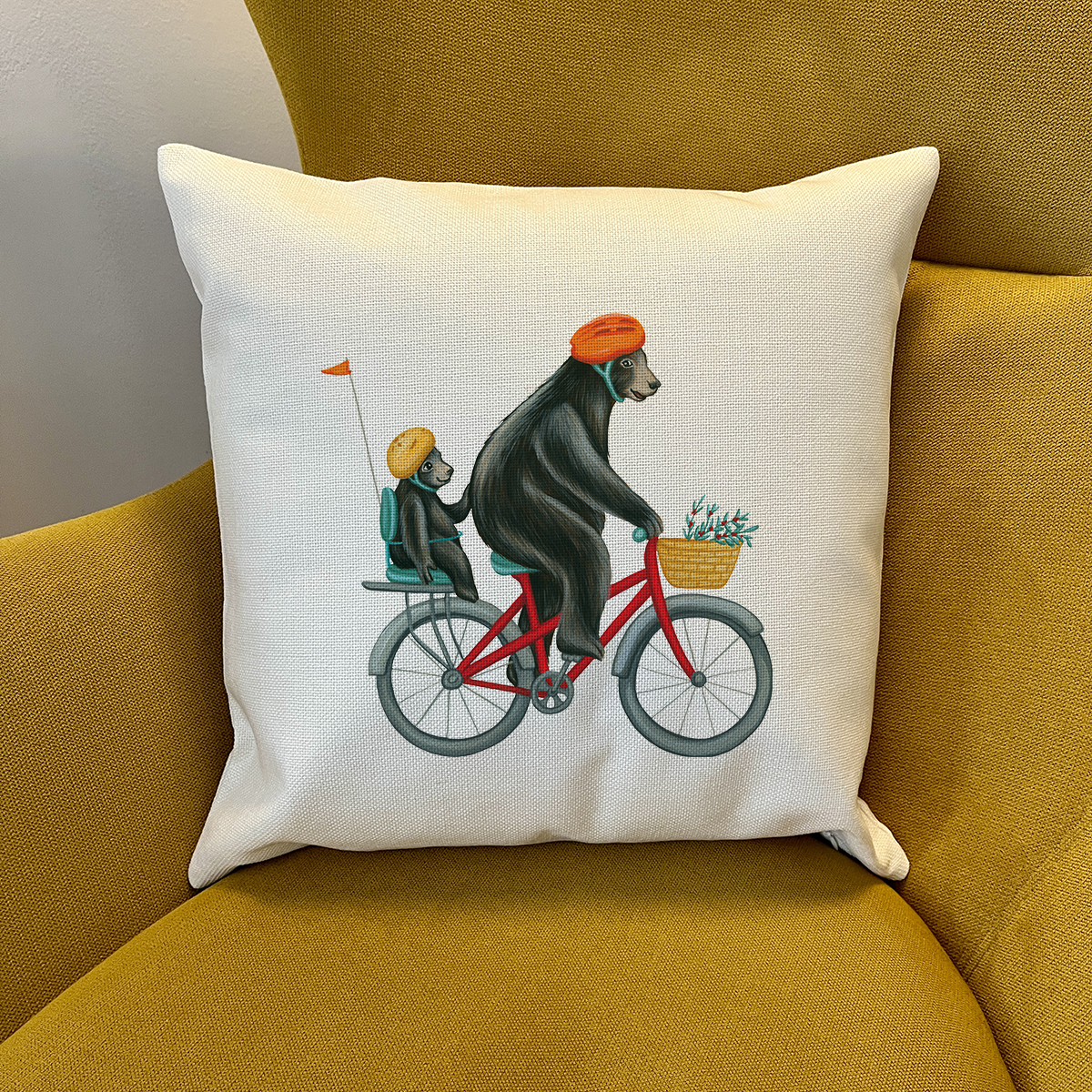 PIllow cover - Bears riding a bike