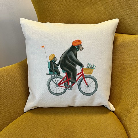 PIllow cover -  Bears riding a bike