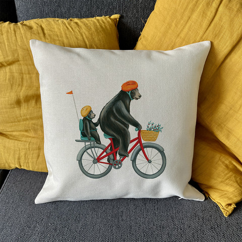 PIllow cover -  Bears riding a bike