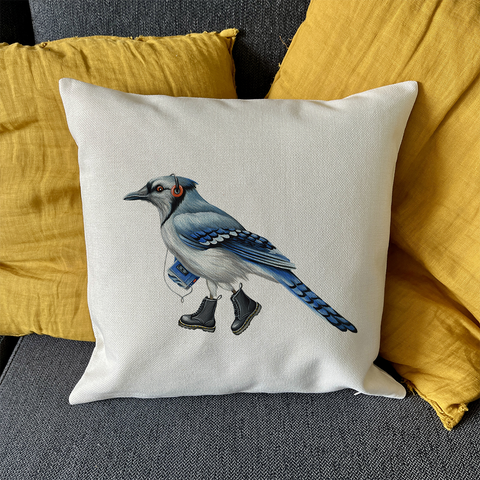 PIllow cover - Blue-Jay wearing boots