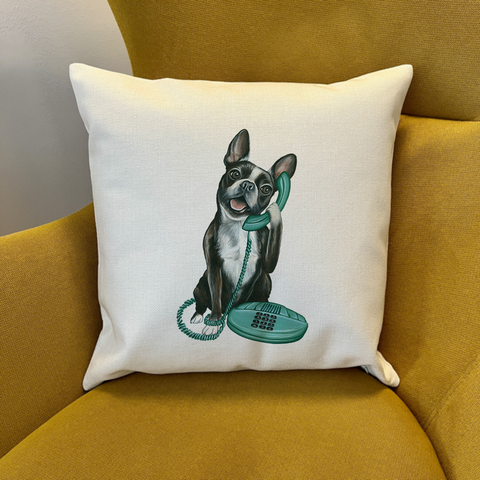 PIllow cover - Boston Terrier on the phone