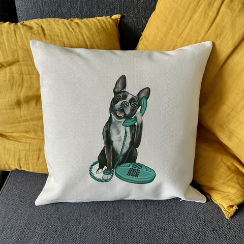 PIllow cover - Boston Terrier on the phone