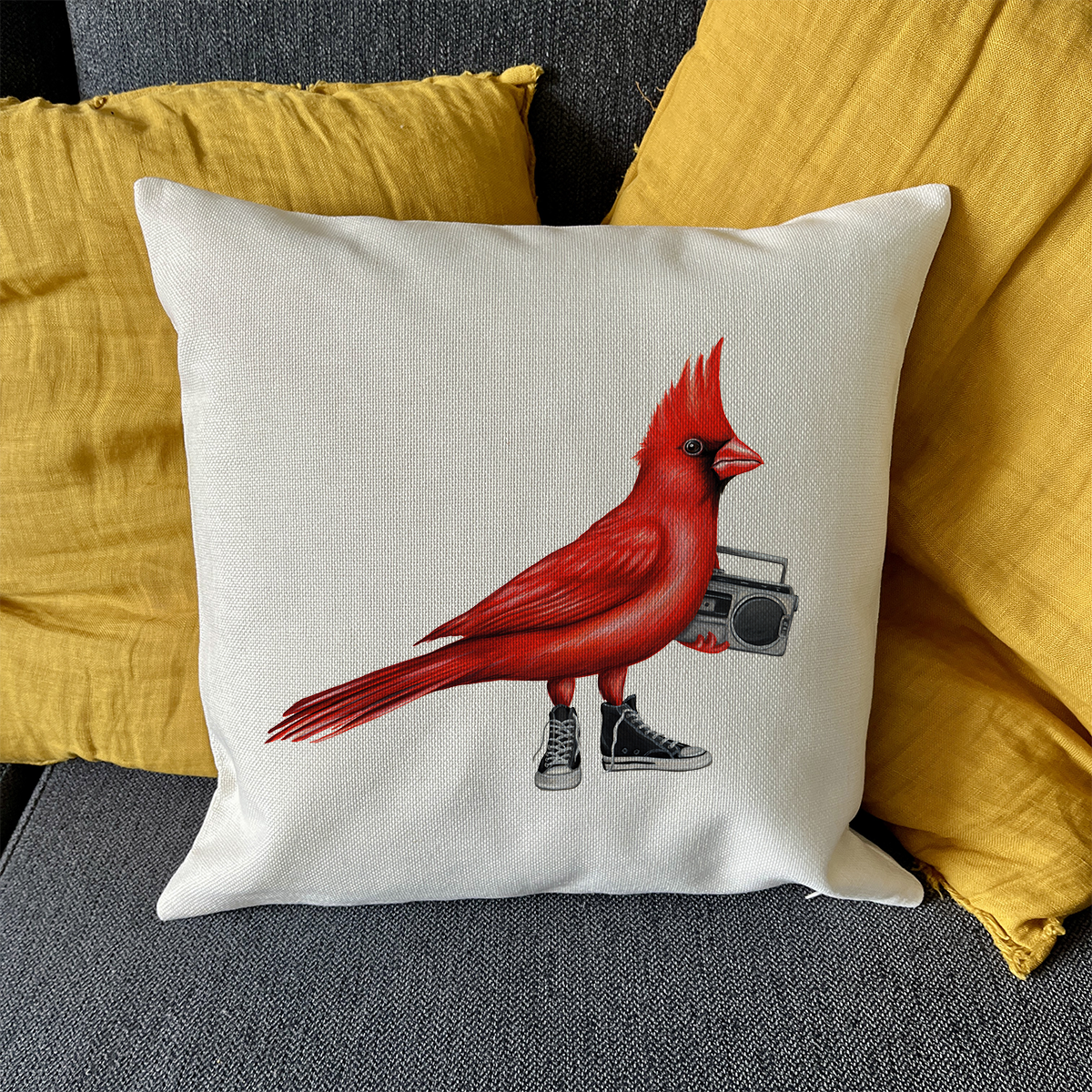 PIllow cover - Cardinal wearing running shoes
