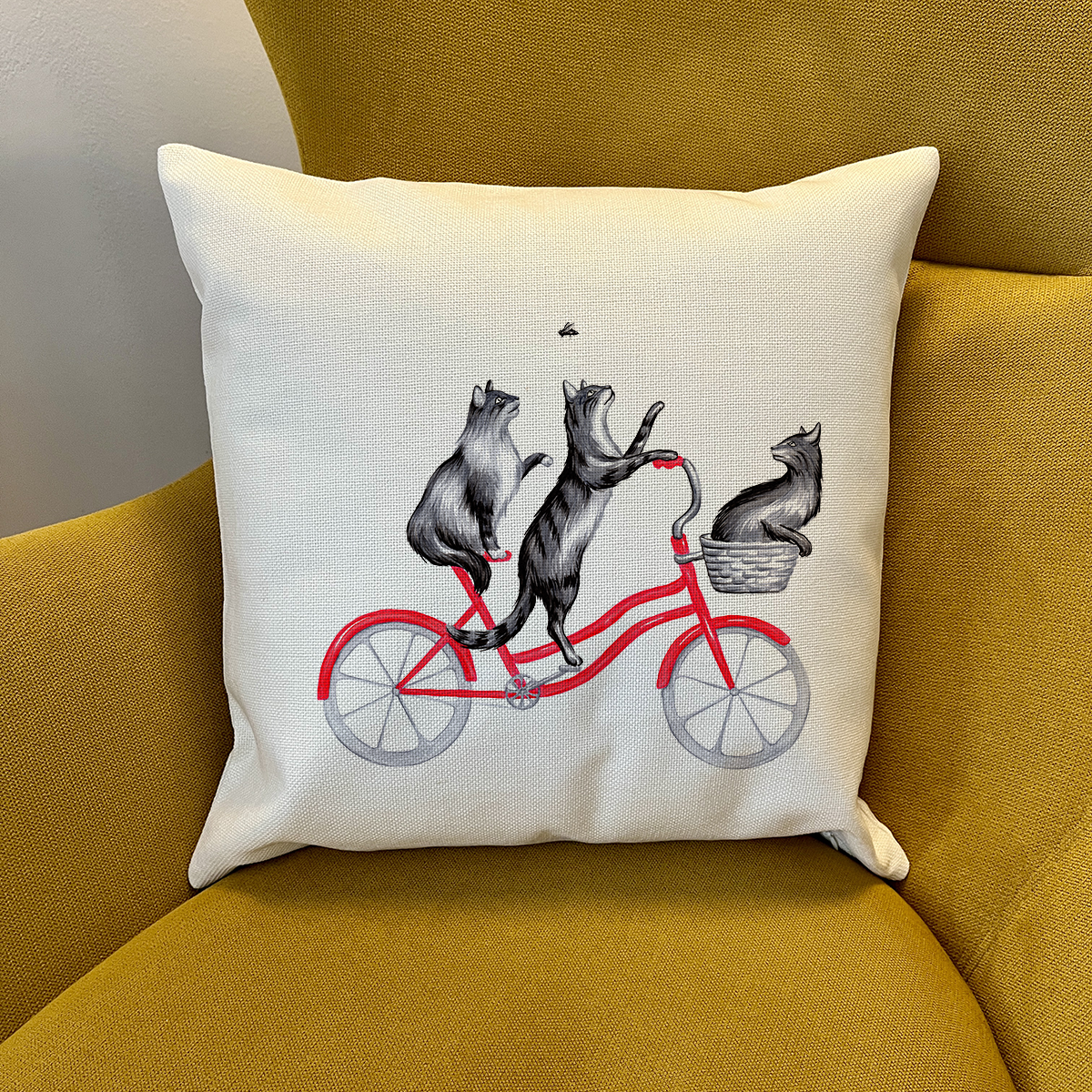 PIllow cover - Cats riding a bike