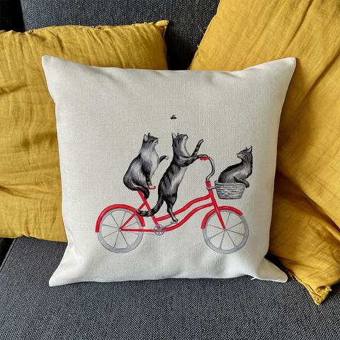 PIllow cover - Cats riding a bike