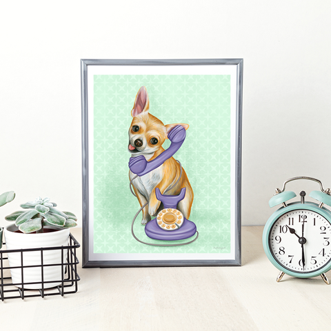 Chihuahua au téléphone - Affiche murale
