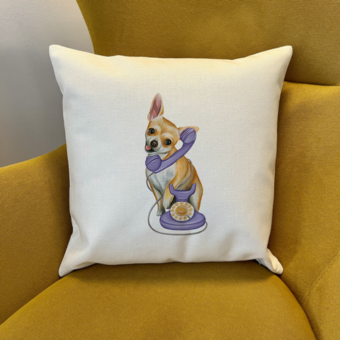 Housse de Coussin - Chihuahua au téléphone