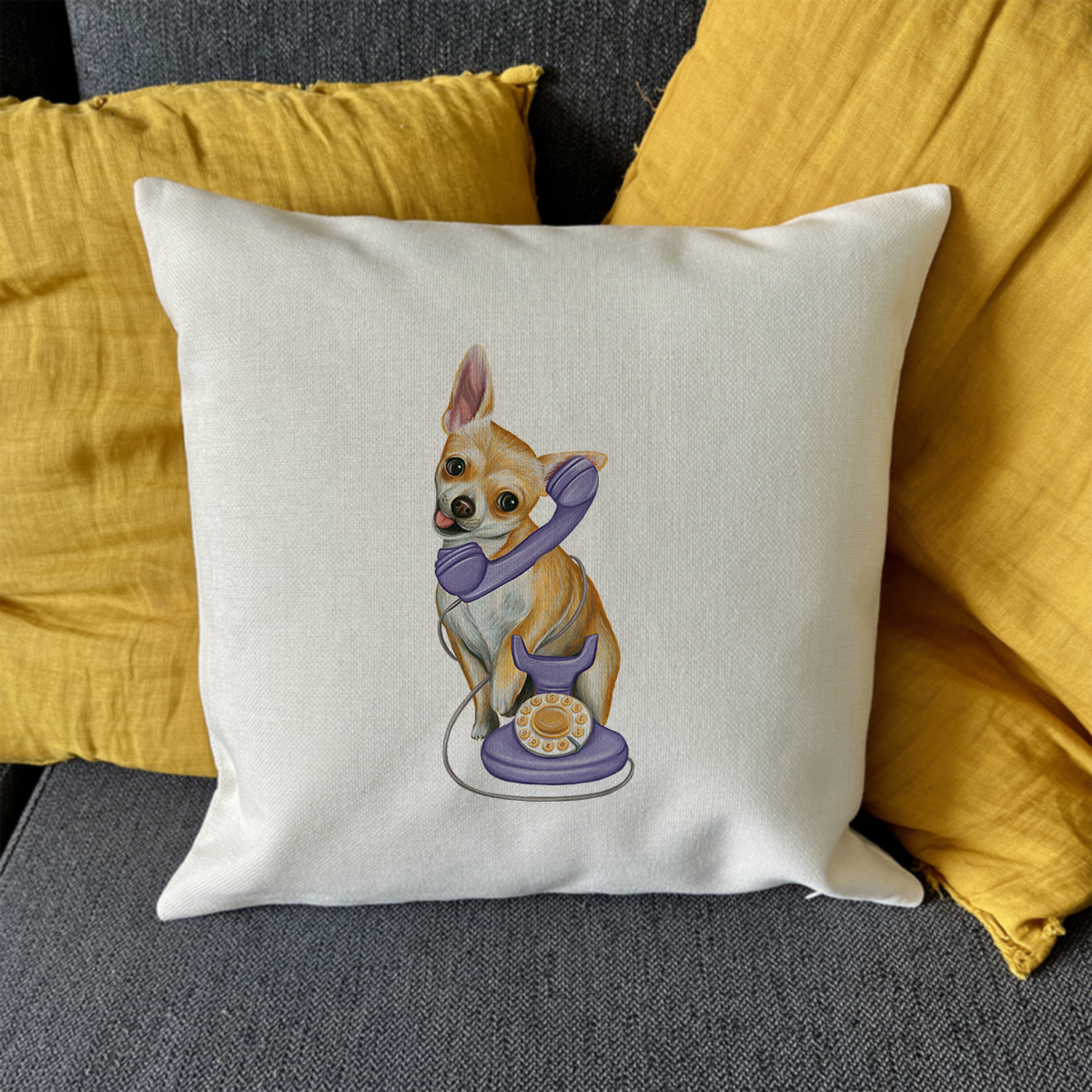 PIllow cover - Chihuahua on the phone