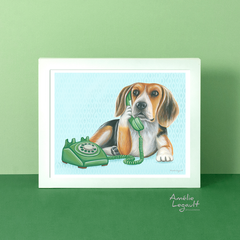 Beagle au téléphone - Affiche murale