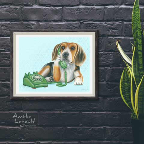 Beagle au téléphone - Affiche murale
