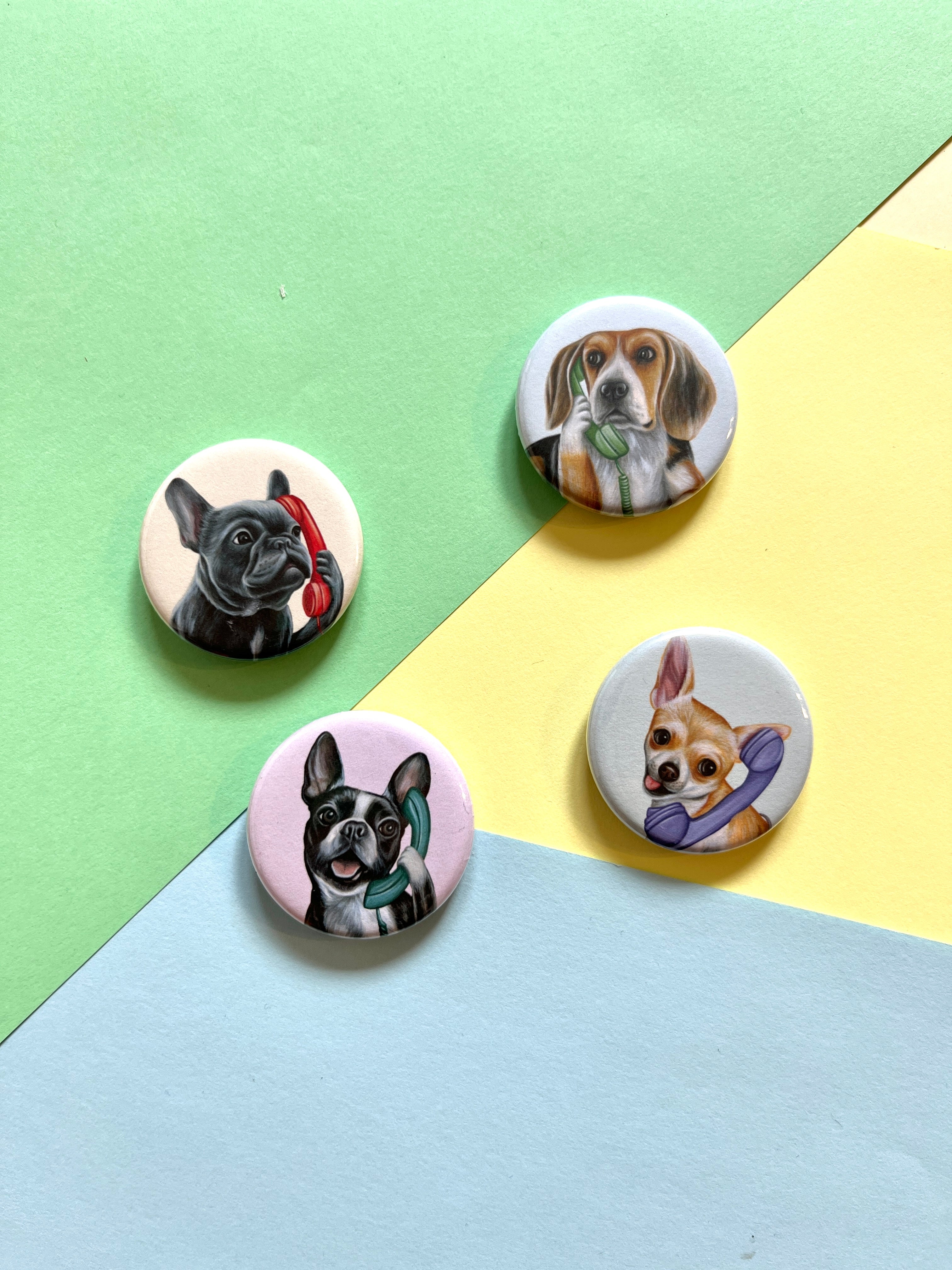 Dogs on the phone magnets (set of 4)