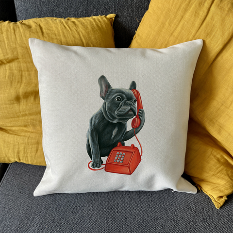 PIllow cover - French Bulldog on the phone