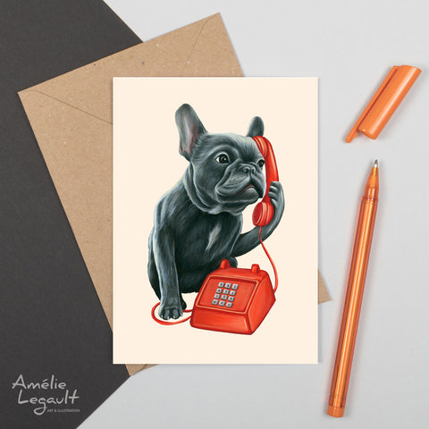 Bouledogue Français au téléphone - Carte de souhait