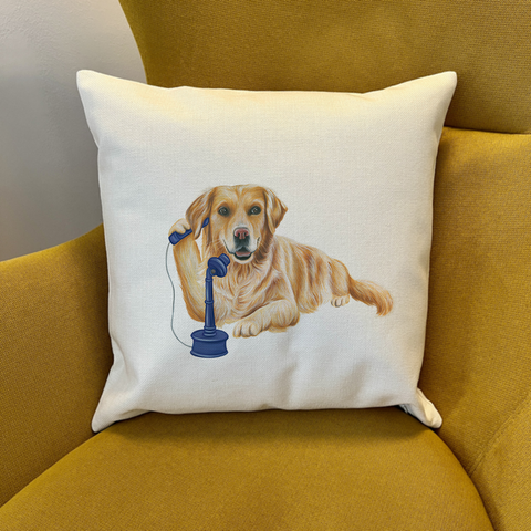 PIllow cover - Golden Retreiver on the phone