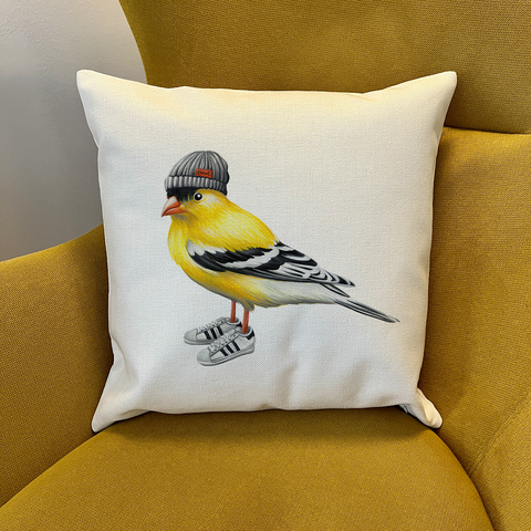 PIllow cover - Goldfinch wearing running shoes