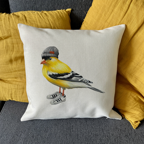 PIllow cover - Goldfinch wearing running shoes