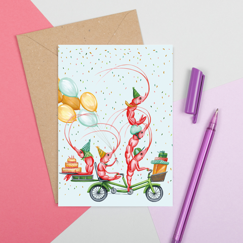 Happy birthday bike ride with the Shrimps Greeting Card