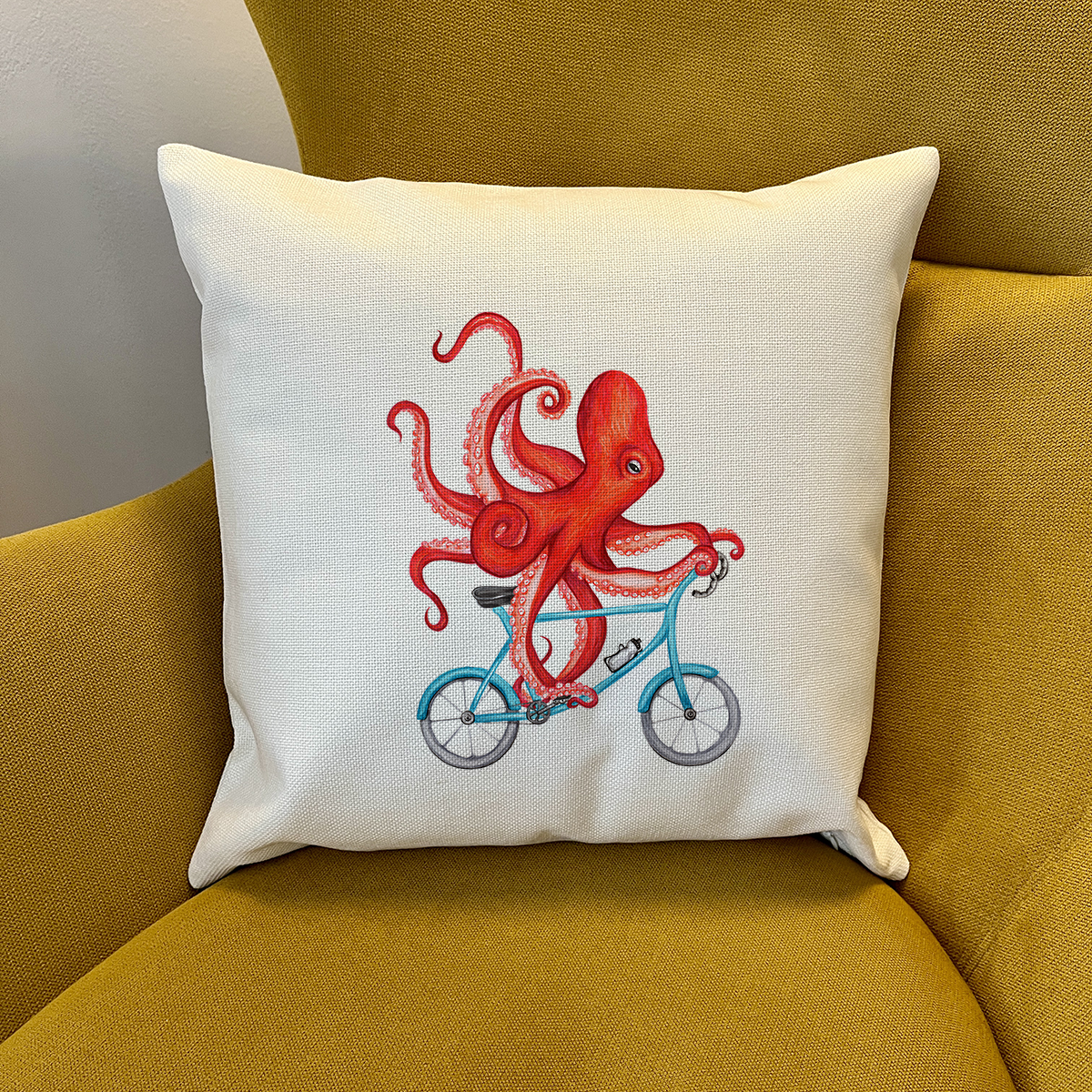 PIllow cover - Octopus riding a bike
