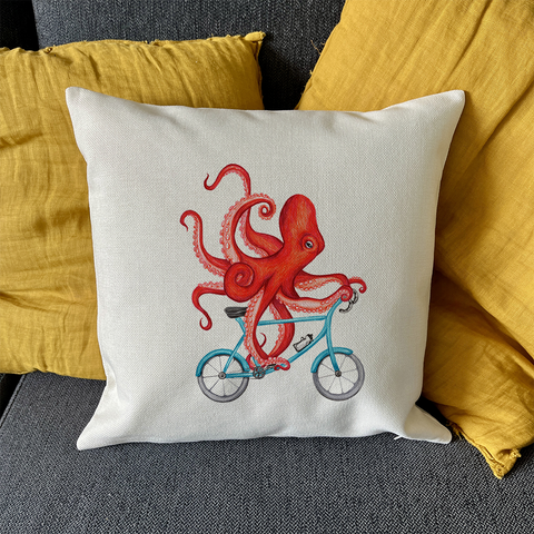 PIllow cover - Octopus riding a bike