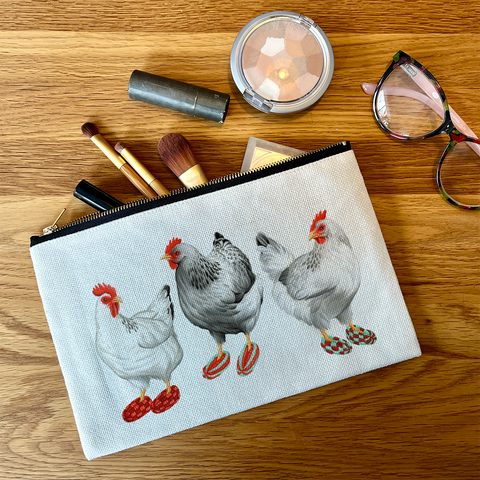 Pencil/Makeup Bag - Hens wearing slippers