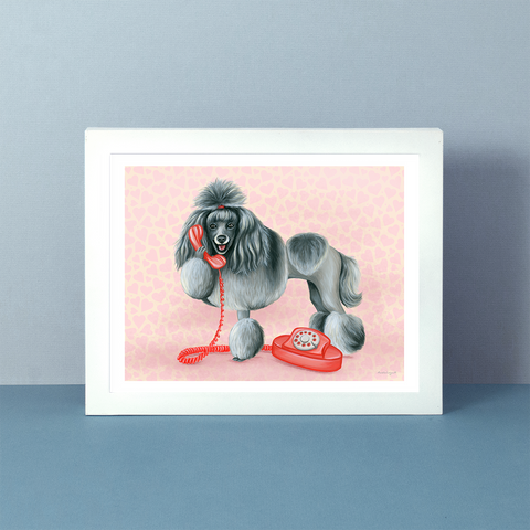 Caniche au téléphone - Affiche murale