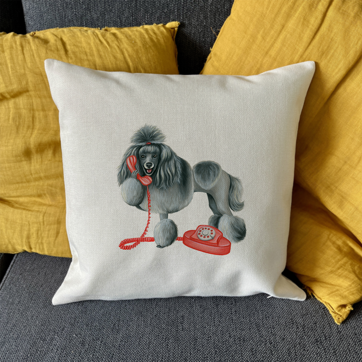 PIllow cover - Poodle on the phone