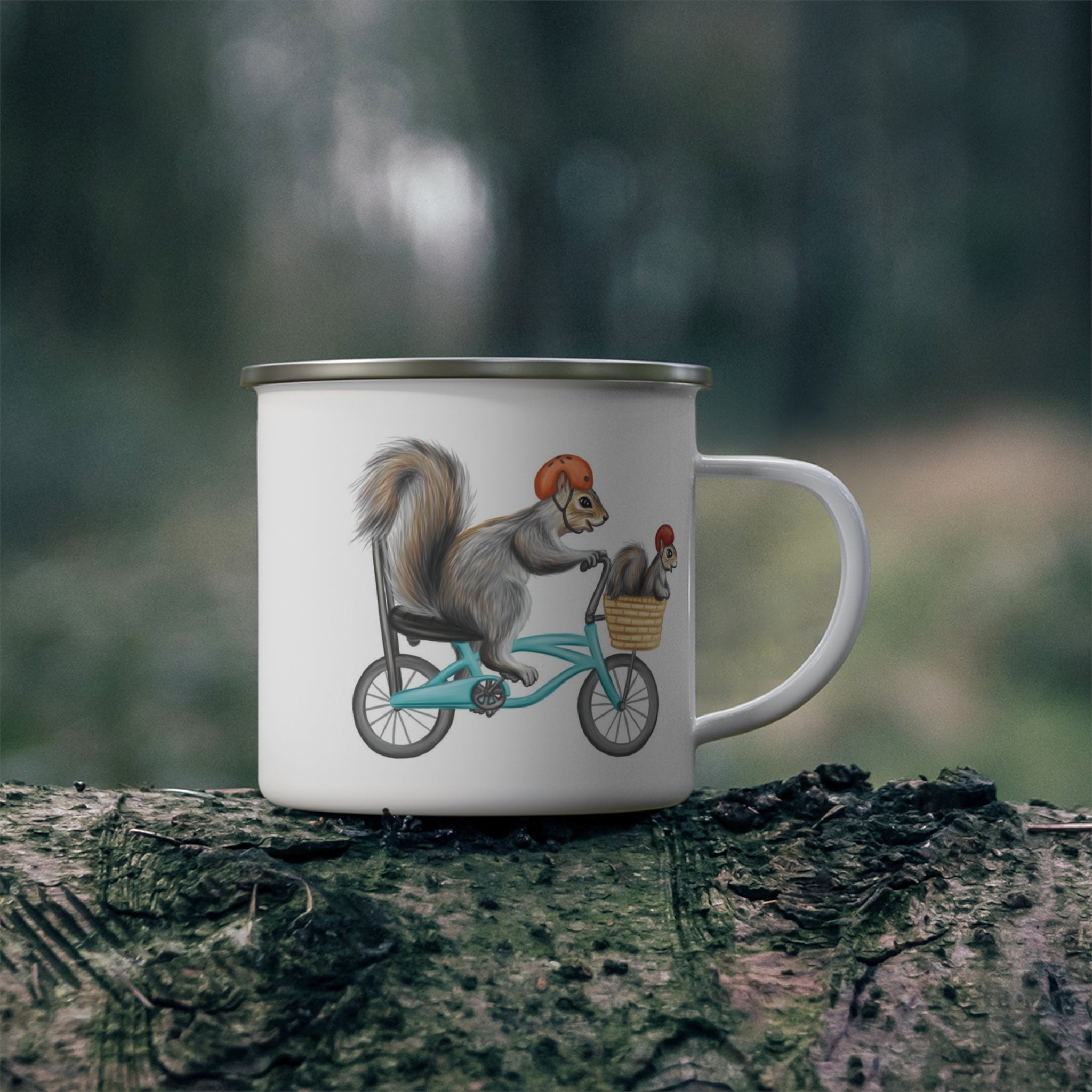 Tasse en émail Maman Écureuil à Vélo