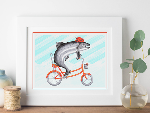 Poisson a vélo - Affiche murale
