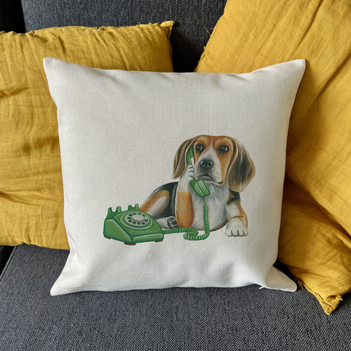PIllow cover - Beagle on the phone