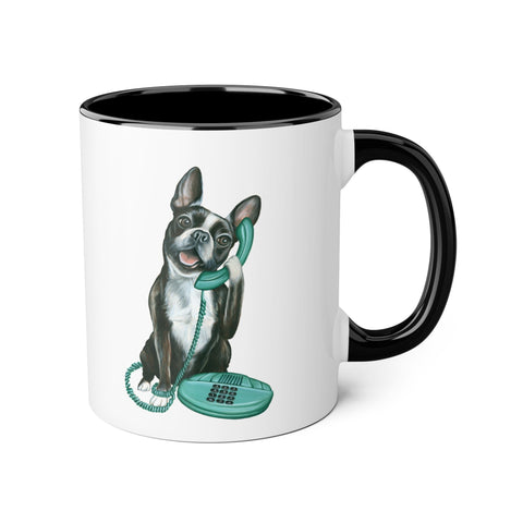 Tasse Boston Terrier au téléphone