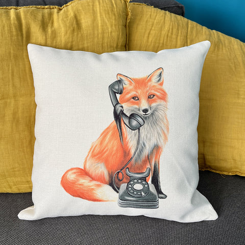 Fox talking on the phone pillow
