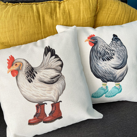 PIllow cover - Hen wearing crocs