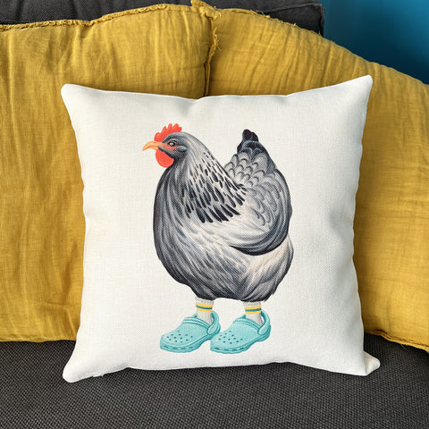 PIllow cover - Hen wearing crocs