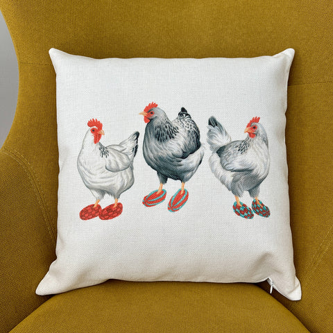 PIllow cover - Hens wearing slippers