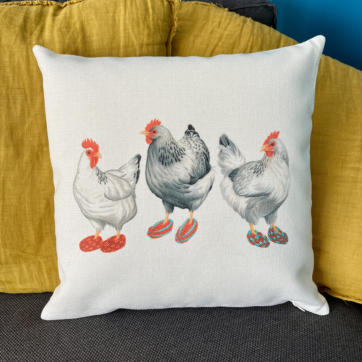PIllow cover - Hens wearing slippers