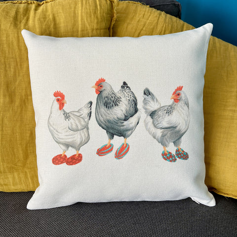 PIllow cover - Hens wearing slippers