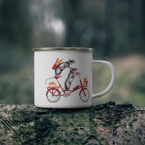 Tasse en émail souris à vélo