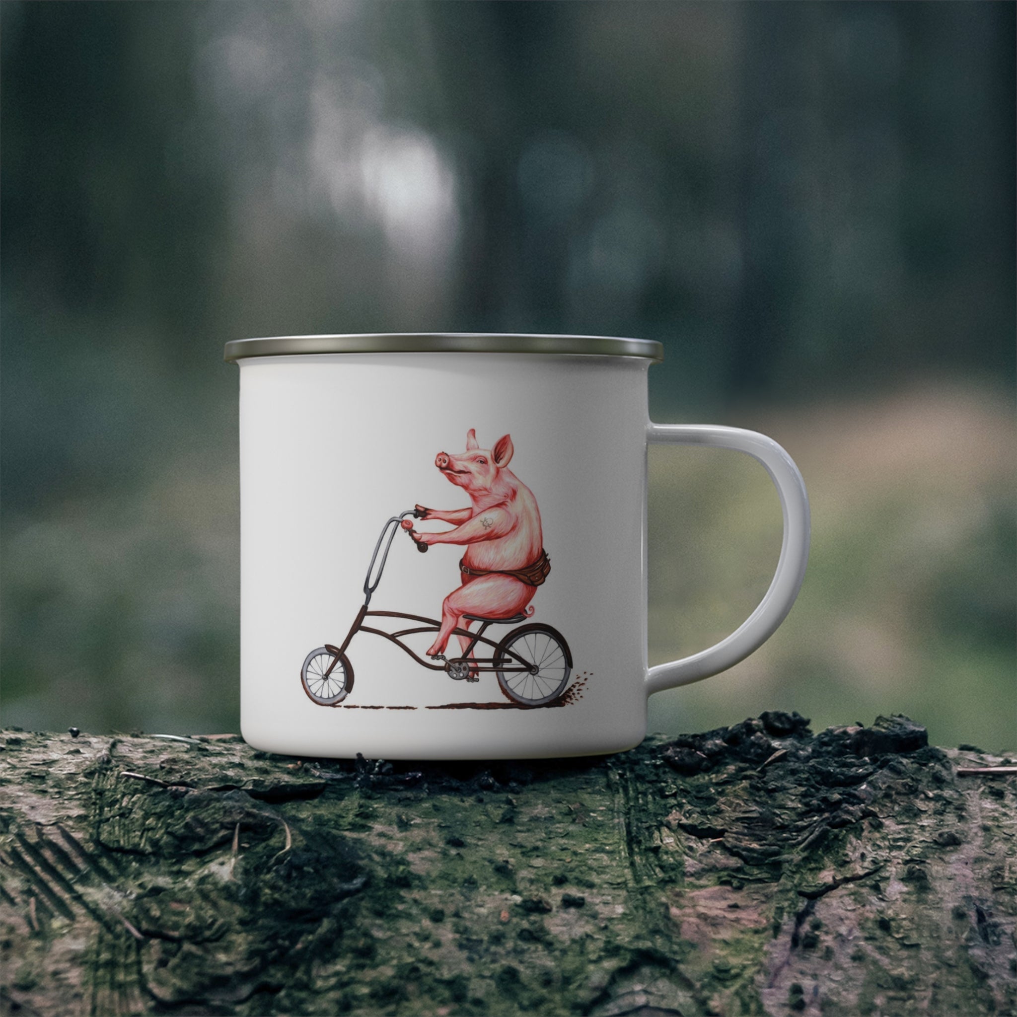 Tasse en émail cochon à vélo