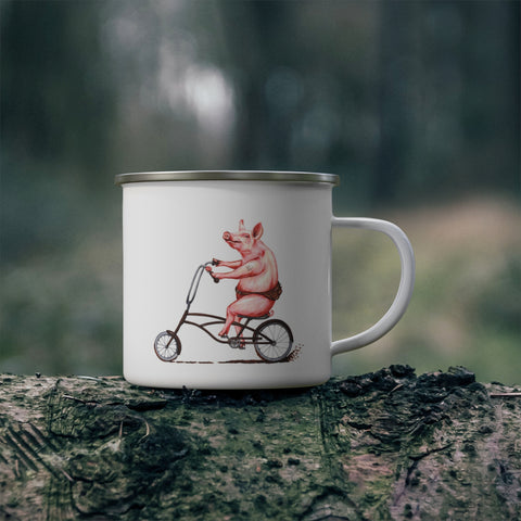 Tasse en émail cochon à vélo