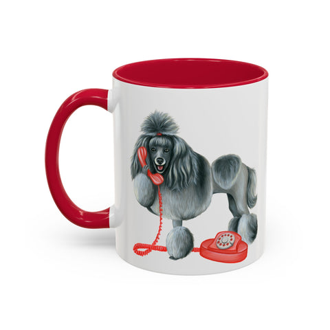 Tasse Caniche au téléphone