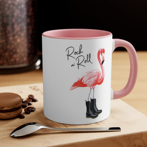 rock and roll flamingo with boots pink mug