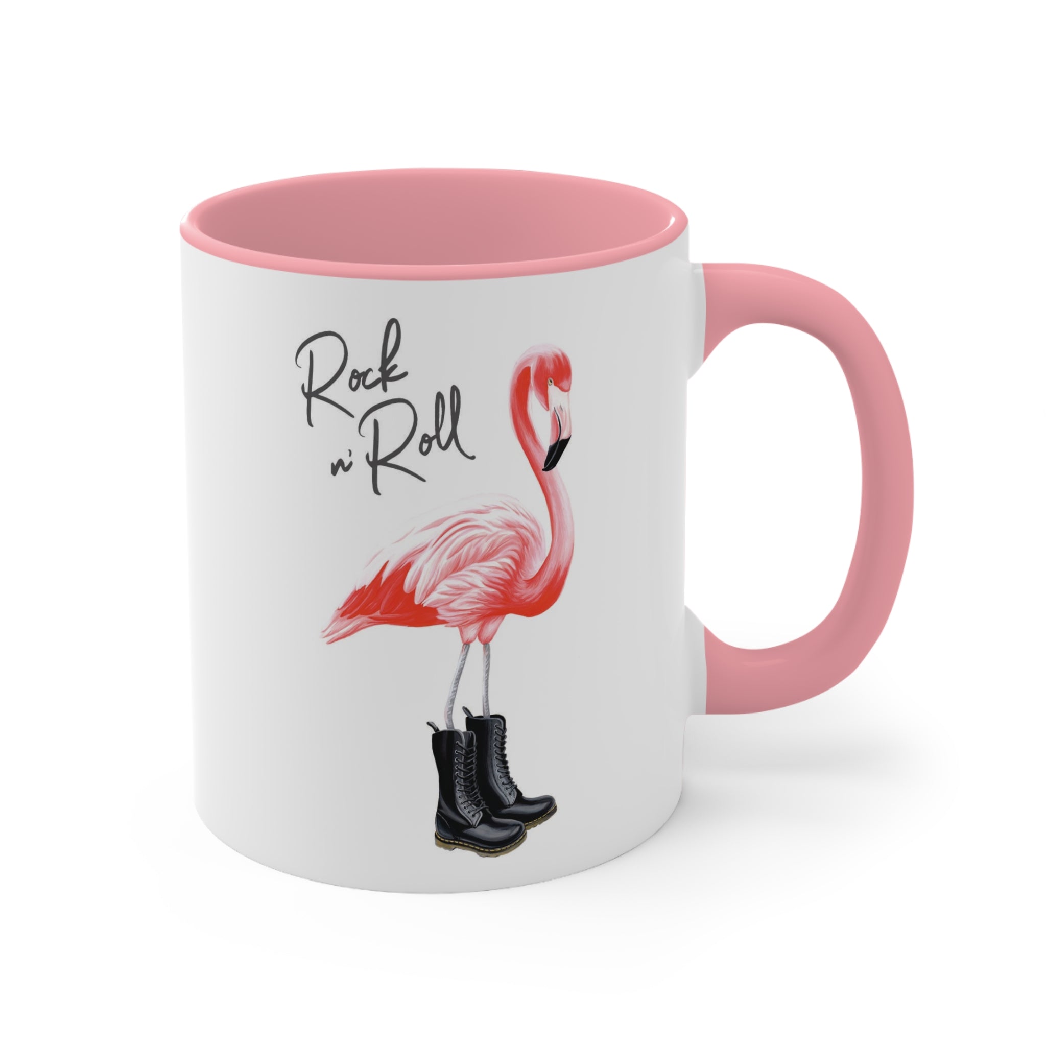 rock and roll flamingo with boots pink mug
