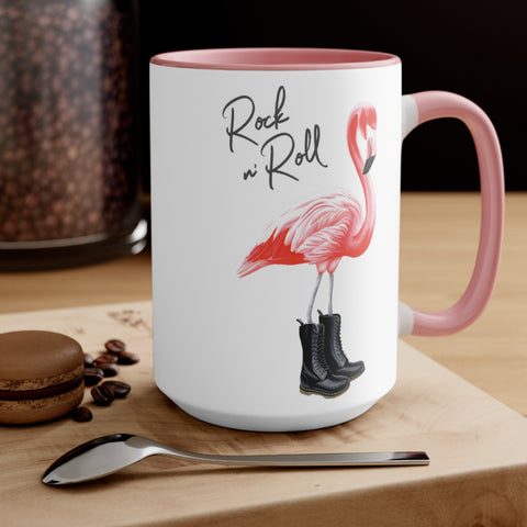rock and roll flamingo with boots pink mug