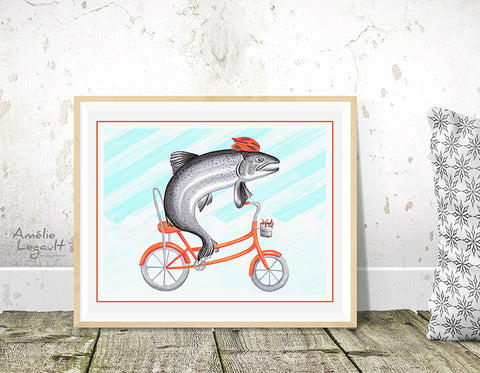 Poisson a vélo - Affiche murale