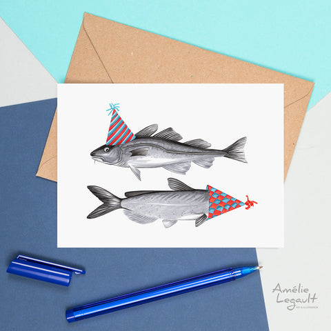 happy birthday card, fish birthday card, fish card, Amelie Legault